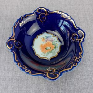Cluj-Napoca Ceroc Hand Painted Romania Porcelain Cobalt with Flowers Gold Edges